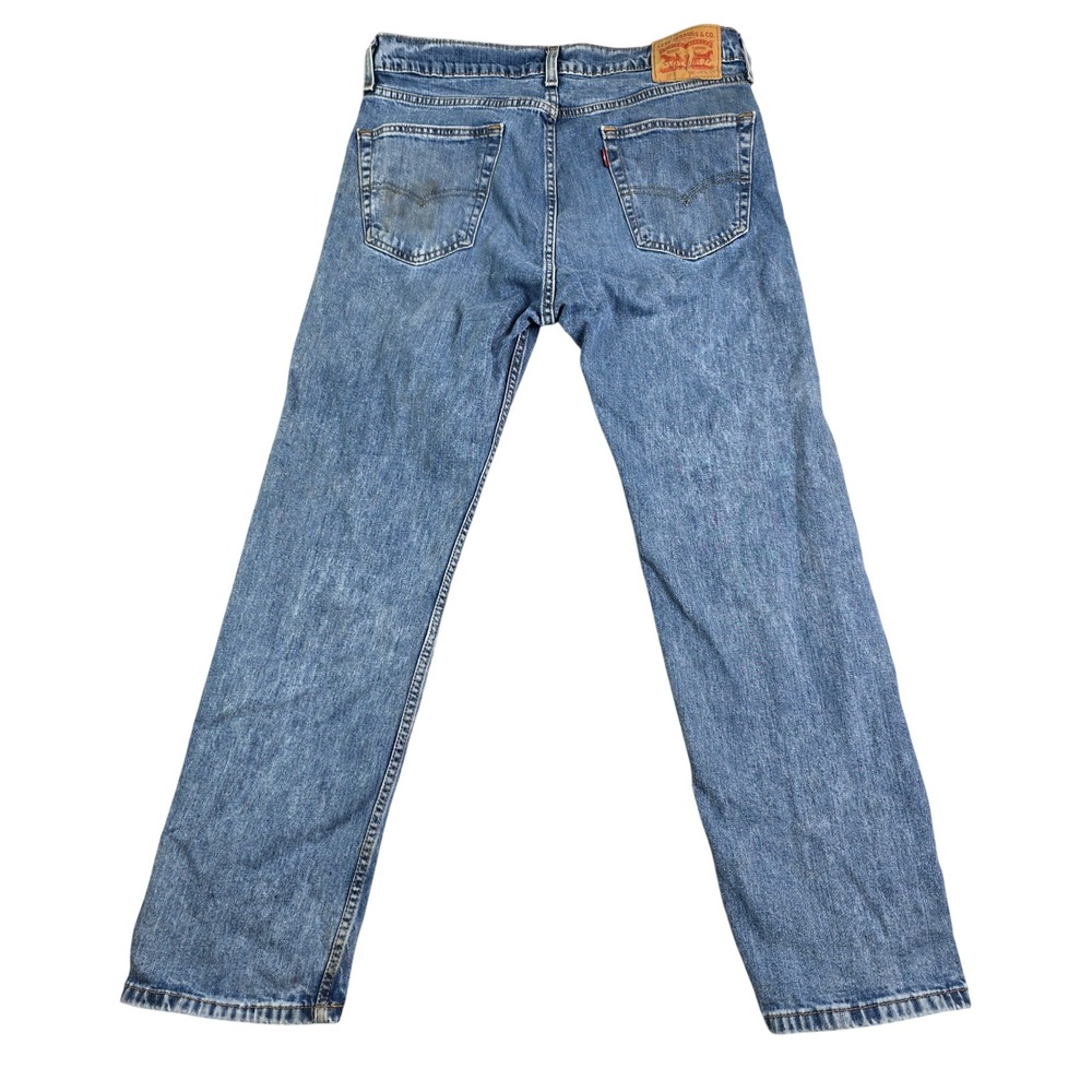 Levi's 505 Regular Fit Straight Leg Jeans Men 34x30 Blue Medium Wash Distressed